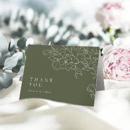 Sage Green Elegante handgezeichnete Blumenhochzeit Dankeskarte