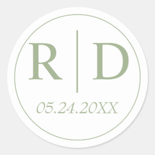 Sage green elegante monogramm weiße Hochzeit Runder Aufkleber