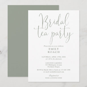 Sage Green Elegante Script Bridal Tea Party Dusche Einladung