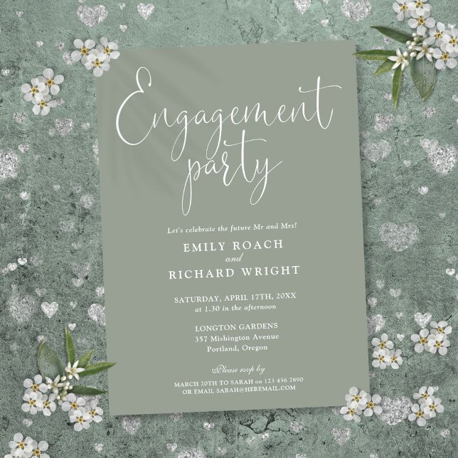 Sage Green Elegante Script Engagement Party Einladung (Sage Green Elegant Script Engagement Party Invitation)