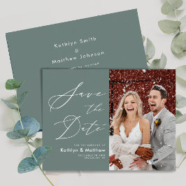 Sage Green Elegante Script Modernes Foto Hochzeit Save The Date