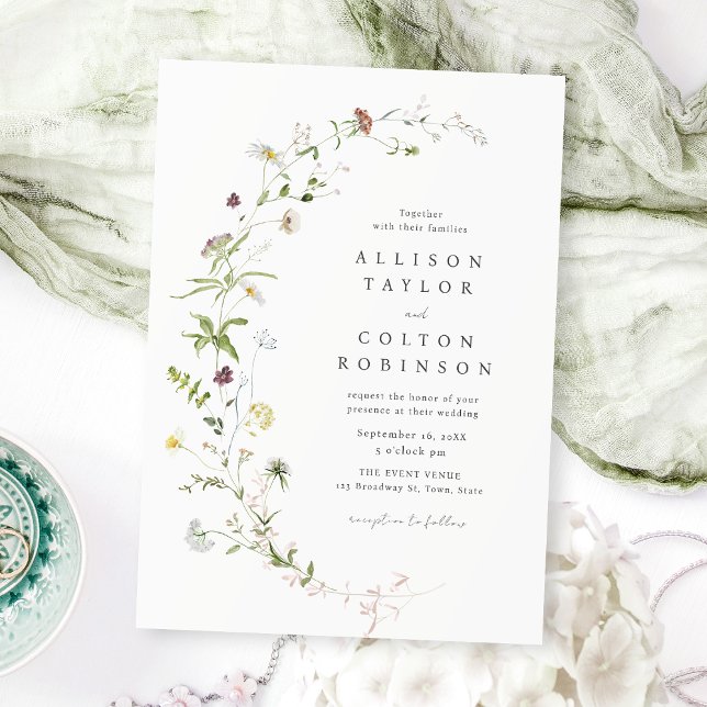 Sage Green Elegante Wildblume Rustic Boho Wedding Einladung (Elegant Wildflower Rustic Boho Wedding Invitation)