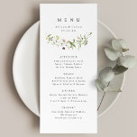 Sage Green Elegante Wildblume Rustic Boho Wedding Menükarte<br><div class="desc">Elegantes,  zartes Design der Aquarellfarben,  mit individuellen Wildblumen. Pastellfarben,  gelb,  weiß,  sage grün,  staubige Rose,  rosa,  bordeauxrot,  botanisches Grün,  schlicht und romantisch. Große Blumenmenüs für moderne rustikale Hochzeiten,  Hochzeiten im Garten und Hochzeiten im Frühling und Sommer.</div>