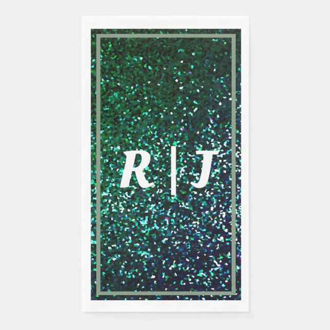 Sage Green Emerald Glitzer Monogram Name Wedding Serviette (Vorderseite)