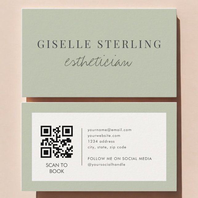 Sage Green Esthetician QR Code Visitenkarte (Von Creator hochgeladen)