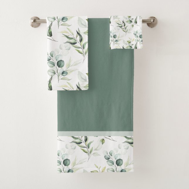 Sage Green Eucalyptus-Blätter Badhandtuch Set (Insitu)