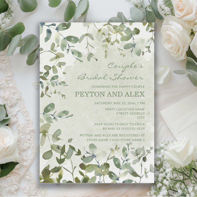 Sage Green Eucalyptus Couple's Brautparty Einladung (Eucalyptus leaves bridal shower invitation)
