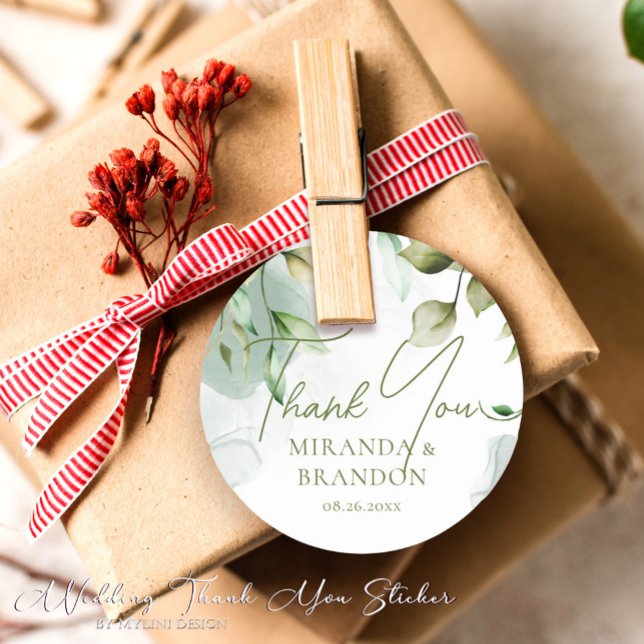 Sage Green Eucalyptus Foliage Wedage Vielen Dank Runder Aufkleber (Von Creator hochgeladen)