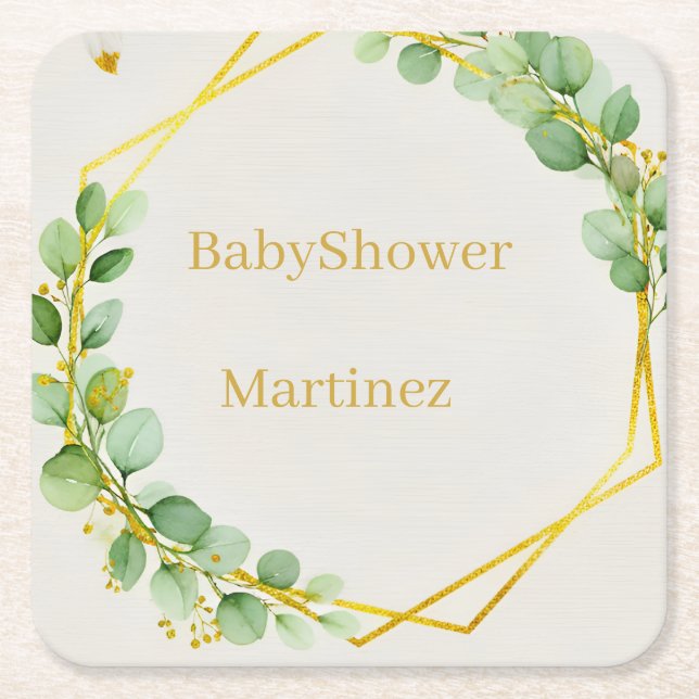 Sage Green Eucalyptus Gold Baby Shower Coasters Rechteckiger Pappuntersetzer (Vorderseite)