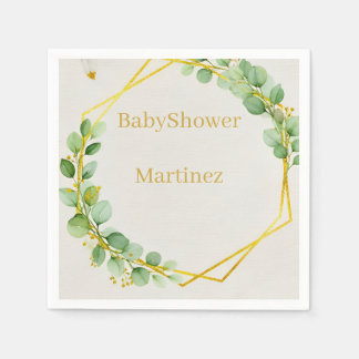 Sage Green Eucalyptus Gold Foliage Baby Shower Nap Serviette