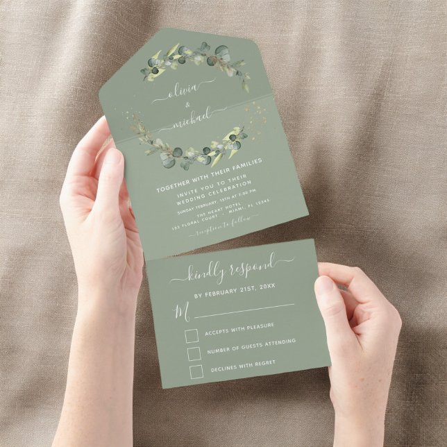 Sage Green Eucalyptus Greenerity Wedding Elegant All In One Einladung (Von Creator hochgeladen)