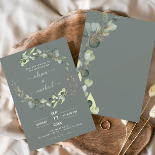 Sage Green Eucalyptus Greenerity Wedding Elegant Einladung