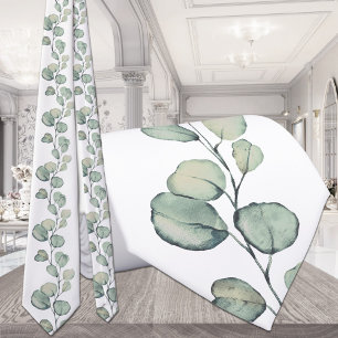 Sage Green Eucalyptus Greenery White Wedding Krawatte