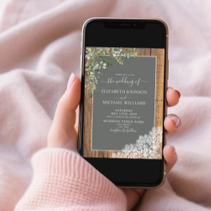 Sage Green Eucalyptus Lace Wood Script Foto Einladung