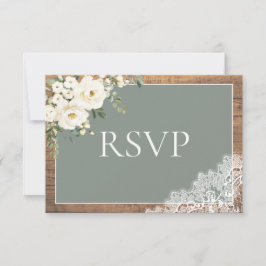 Sage Green Eucalyptus Lace Wood Wedding RSVP