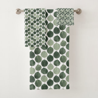 Sage Green Eucalyptus Leaf Pattern Botanical Plant Badhandtuch Set