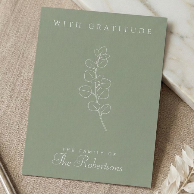 Sage Green Eucalyptus Minimalist Funeral Thank You Karte (Sage green eucalyptus simple line art funeral thank you card)