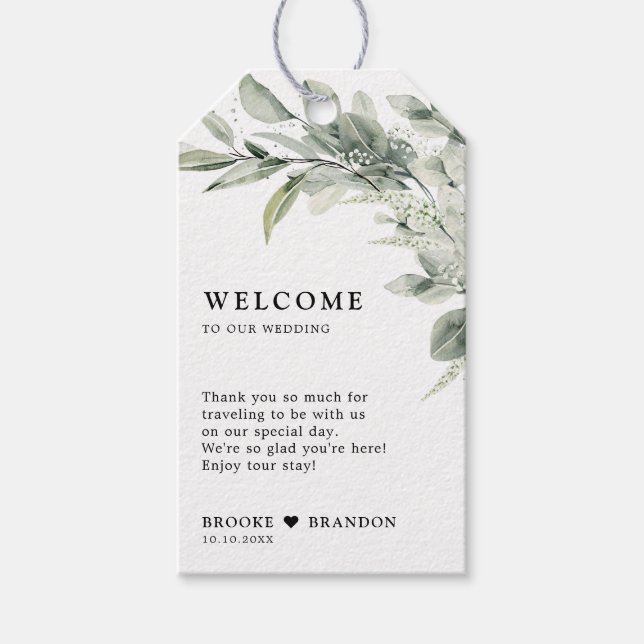 Sage Green Eucalyptus Minimalistisch Botanische Ho Geschenkanhänger (Vorderseite)