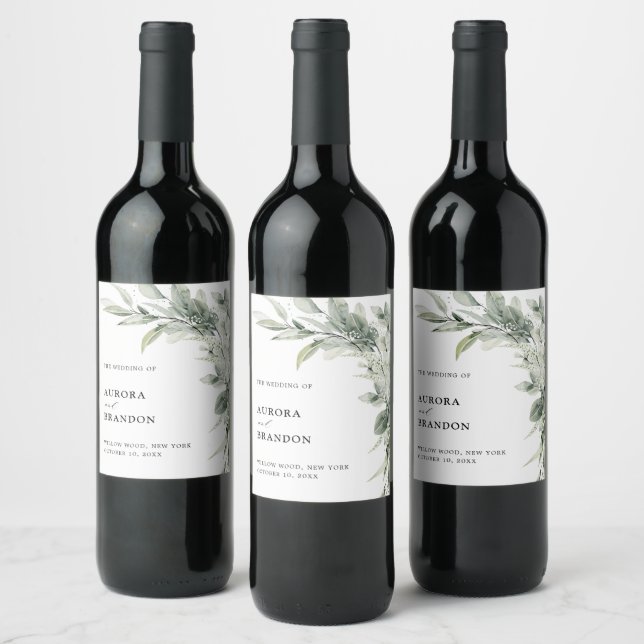 Sage Green Eucalyptus Minimalistisch Botanische Ho Weinetikett (Flaschen)