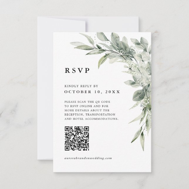 Sage Green Eucalyptus Minimalistisch Botanischer Q RSVP Karte (Vorderseite)