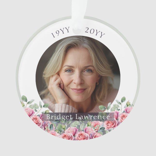 Sage Green Eucalyptus Pink Roses Remembrance Ornament (Vorderseite)