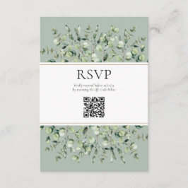 Sage Green Eucalyptus QR Code Wedding RSVP Begleitkarte