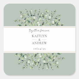 Sage Green Eucalyptus Together Forever Wedding Quadratischer Aufkleber
