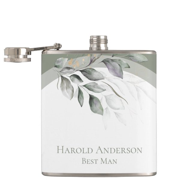 Sage Green Eucalyptus Vinyl Wrapped Flask Flachmann (Geöffnet)