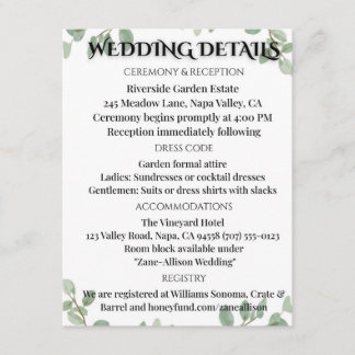 Sage Green Eucalyptus Wedding Info Card Begleitkarte