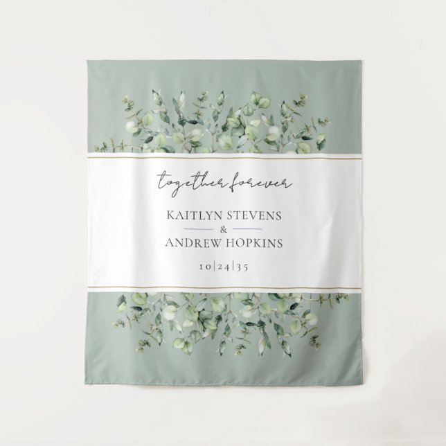Sage Green Eucalyptus Wedding Together Forever Wandteppich (Vorderseite)