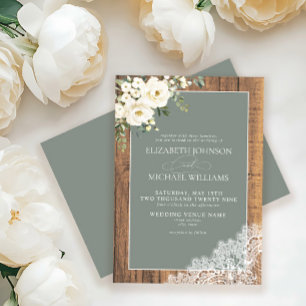 Sage Green Eucalyptus Wood Spitzen Script Wedding  Einladung