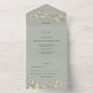 Sage Green Eucalyptus Wreath Wedding All In One Einladung