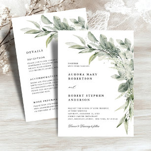 Sage Green Eukalyptus All in one Detail Hochzeit Einladung