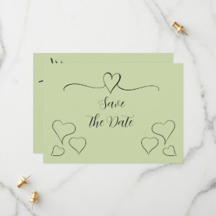 Sage Green Extravagant Calligraphy Hearts Save the Date