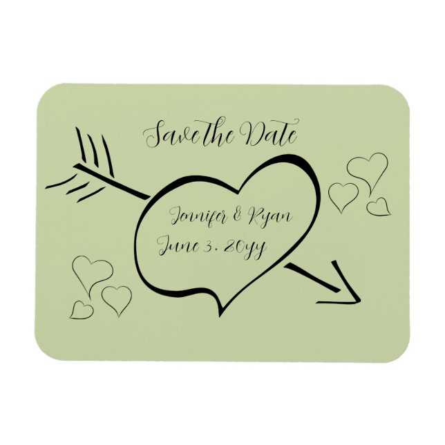 Sage Green Extravagant Calligraphy Hearts Save the Magnet (Horizontal)
