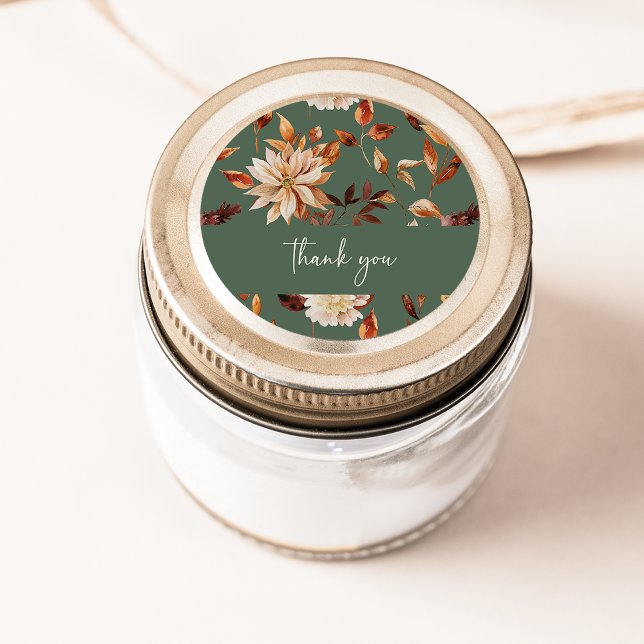 Sage Green Fall Danke Aufkleber (Sage Green Fall Floral Thank You Sticker by Painted Paperie
)