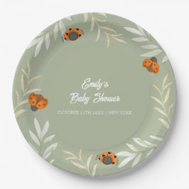 Sage Green Fall Ladybug Grüne Babydusche Pappteller