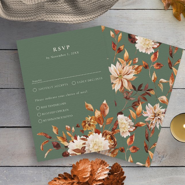 Sage Green Fall RSVP Karte (Sage Green Fall Watercolor Floral RSVP Card by Painted Paperie
)