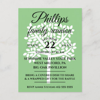 Sage Green Family Wiedersehen White Tree Silhouett Einladungspostkarte