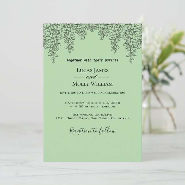Sage Green Fern Leaf Einladung zur Hochzeit (Stehend Vorderseite)