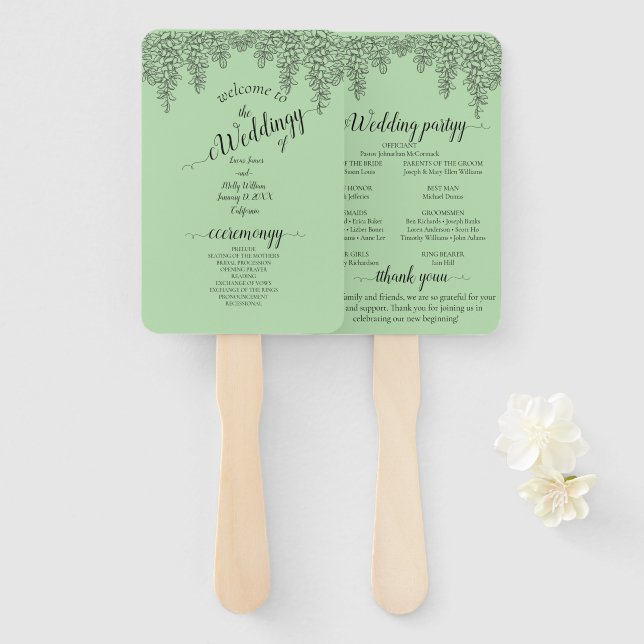 Sage Green Fern Leaf Wedding Fächer (Vorne und Hinten)