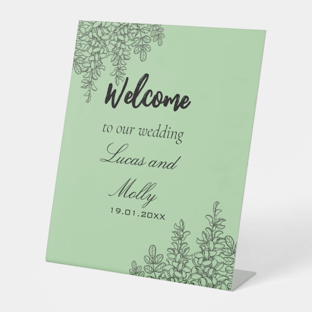 Sage Green Fern Leaf Wedding Sockelschild (Vorderseite)