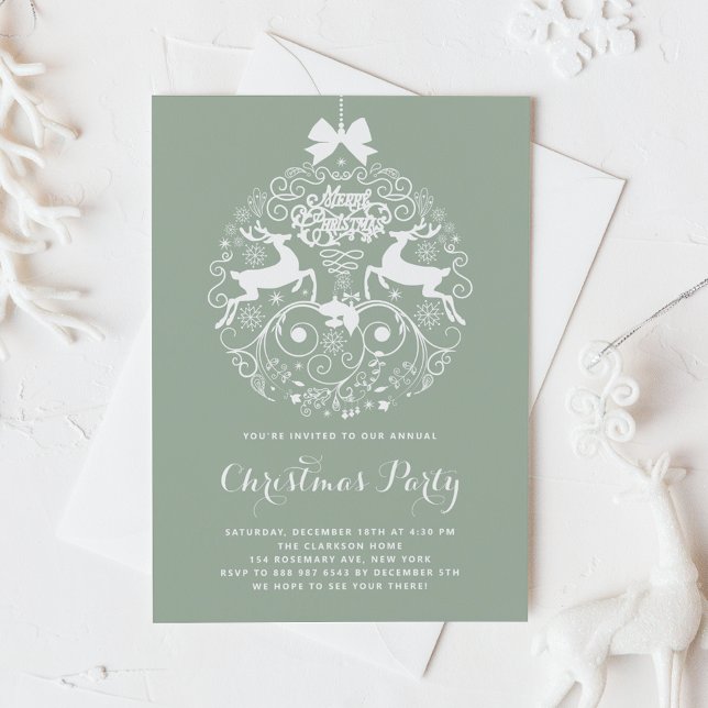 Sage Green Festival Verziert Ornament Weihnachten  Einladung (Von Creator hochgeladen)
