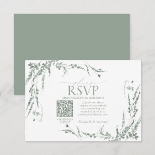 Sage Green Fleur sauvage Calligraphie QR Code RSVP