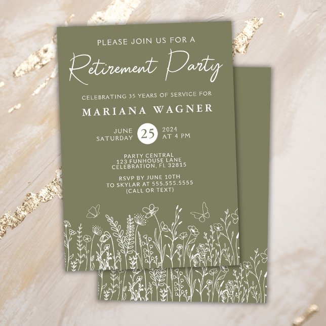 Sage Green Fleur sauvage Retraite Party Invitation (Créateur téléchargé)