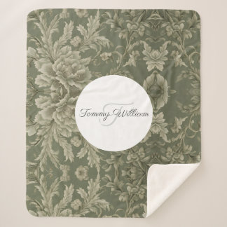 Sage Green Flora Élégante couverture Sherpa