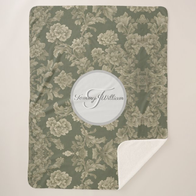 Sage Green Flora Élégante couverture Sherpa (Devant)