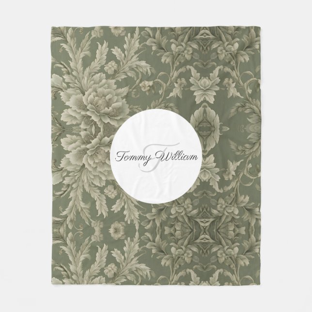 Sage Green Flora Élégante couverture Sherpa (Devant)