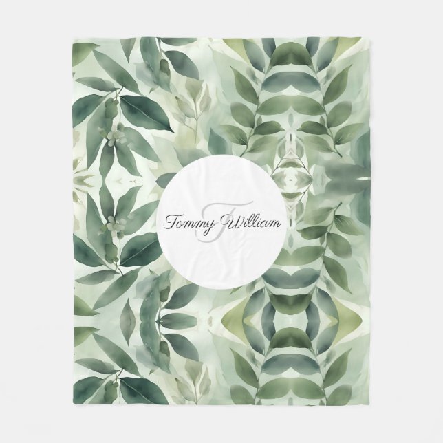 Sage Green Flora Elegante Fleecedecke (Vorderseite)