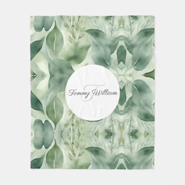 Sage Green Flora Elegante Fleecedecke (Vorderseite)